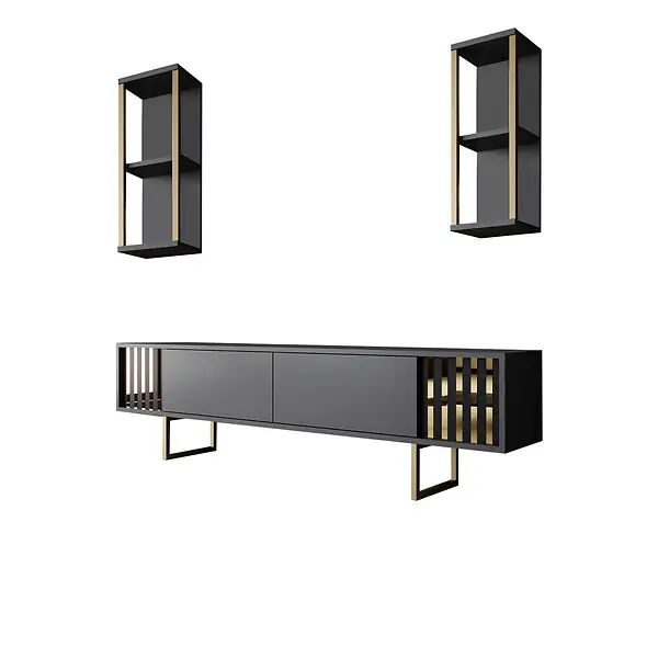 Meuble TV en bois "Gold Line" - 180 x 30 x 48 cm - AnthraciteNoir HABITAT ET JARDIN Top Vente