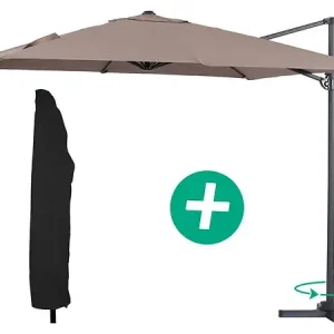 Parasol jardin déporté Alu "Sun 3" - Carré - 3 x 3 m - Taupe + housse de protection HABITAT ET JARDIN Promotion Saisonnière