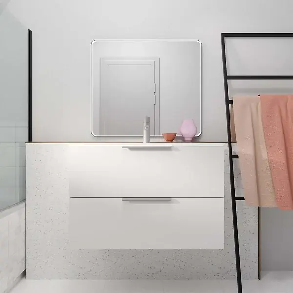 Meuble de Salle de Bains 80cm Suspendu Blanc 2 Tiroirs - Vasque Blanche - ELEMENTARY AURLANE Bon Marché