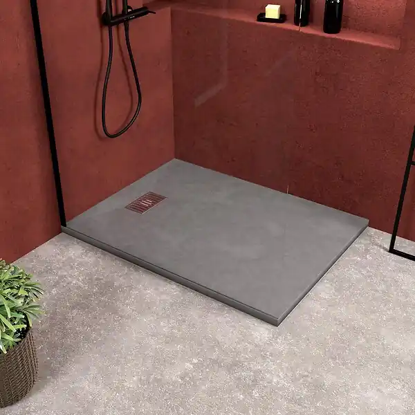 Offre Exclusive Receveur de douche Gris Effet Pierre 90x120 cm et Grille décor Linéaire en Inox AURLANE