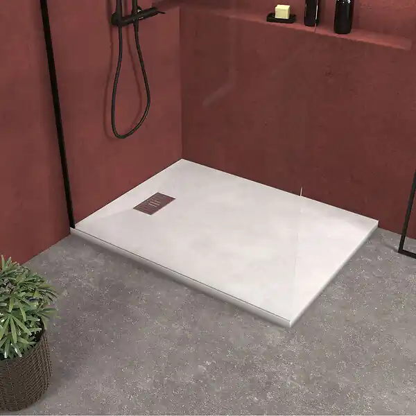 Receveur de douche Blanc Effet Pierre 90x120 cm et Grille décor Linéaire en Inox AURLANE Offre Spéciale