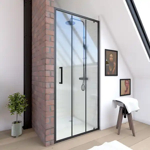 Achat Immédiat Porte de douche pivotante type industriel - 80x200cm - PROFILE NOIR MAT - verre 6mm AURLANE