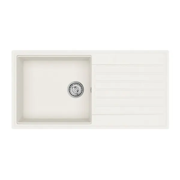 Quantité Limitée Swiss Aqua Technologies 100x50 cm évier avec égouttoir réversible en Granite, à encastrer, blanc (SATSINKGQK103W)