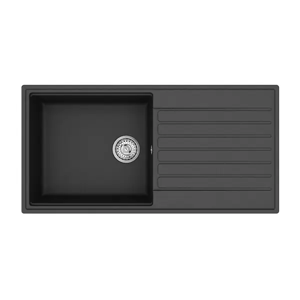 Acheter Direct Swiss Aqua Technologies 100x50 cm évier avec égouttoir réversible en Granite, à encastrer, noir (SATSINKGQK103B)