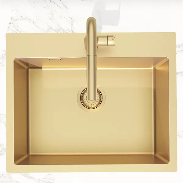 Commander Vite Swiss Aqua Technologies Aurum Évier de cuisine encastrable inox 304, 1 bac , 55x45x21 cm, Or brossé PVD