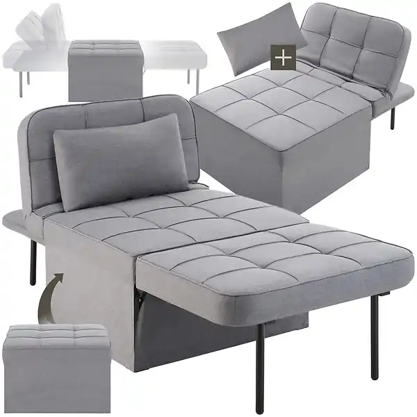 Fauteuil de relaxation PONTO 4-en-1 réglable sur 6 positions gris TECTAKE Vente Directe