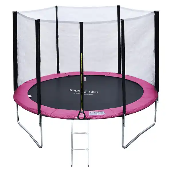 Nouvelle Collection Pack Premium Trampoline 305cm réversible rose / gris ADELAÏDE + filet, échelle, bâche et kit d‘ancrage HAPPY GARDEN