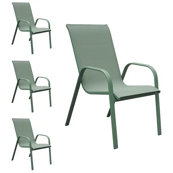 Lot de 4 chaises MARBELLA en textilène vert sauge - aluminium vert sauge HAPPY GARDEN Promotion Saisonnière