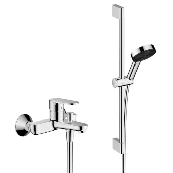 Hansgrohe Vernis Blend Set Mitigeur bain/douche + Douchette à main XXL 105mm 3 jets, flexible douche 160cm, barre 65cm, Chrome Expédition Rapide