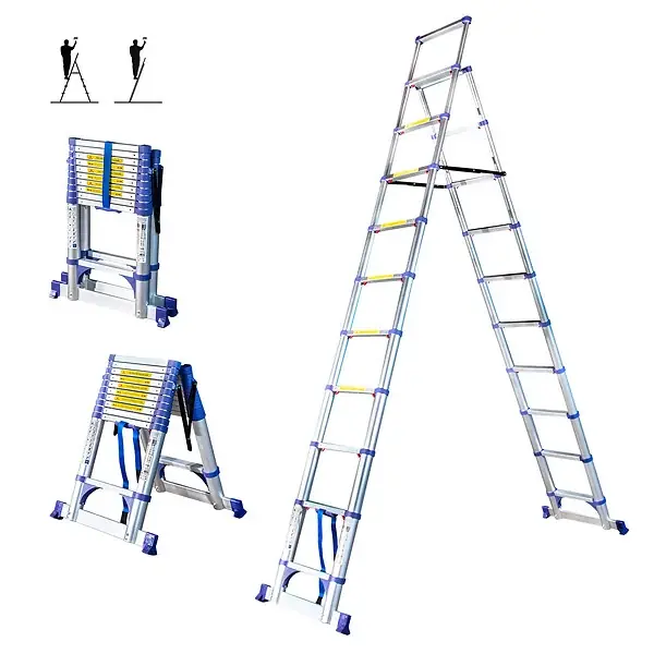 Escabeau 11 marches telescopique EXTENDACT11, Echelle telescopique 3.2m+2.9m, escabeau pliable, Stabilisateur, H max travail 4.7m, Garantie 5 ans HOSTRÖM Dernière Chance