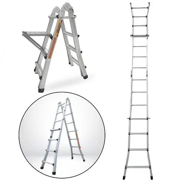Prix Bas Échelle articulée pliante et télescopique en aluminium 4x4 marches 3,88m + 1 tablette SECURY-T
