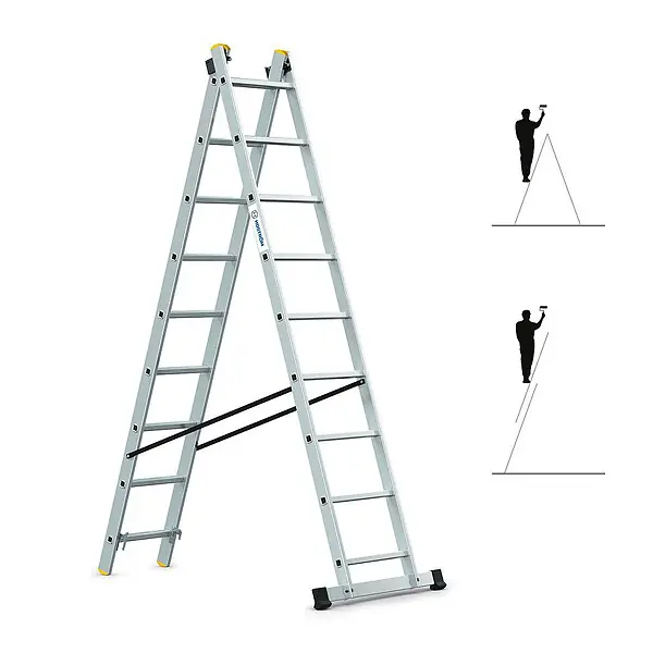 Echelle transformable 2 plans StablePro 2x9 marches aluminium extensible coulissante, 3 positions, hauteur travail max 5,02m, garantie 5 ans, Hostrom HOSTRÃ–M Prix Cassé