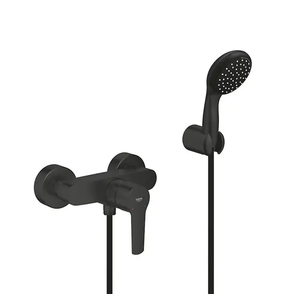 Prix Cassé Grohe Set de douche mitigeur monocommande + Douchette 2 jets + support mural + Flexible 1750 mm, noir mat