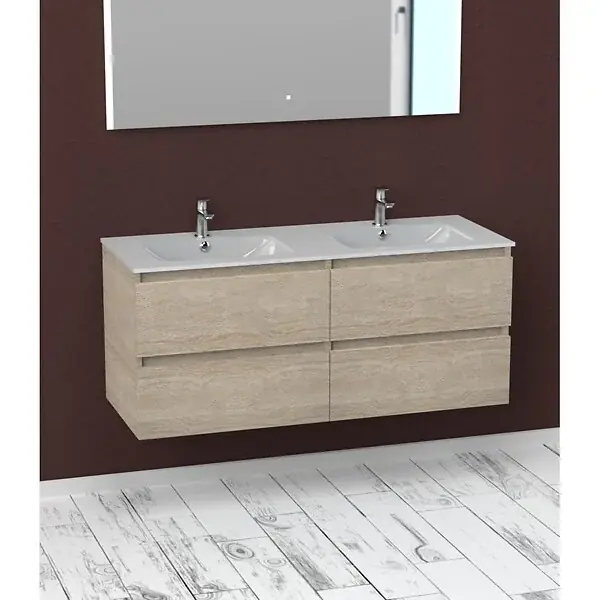 Plan vasque double céramique Ikario - Blanc - L120cm CONCILIO Commander Vite