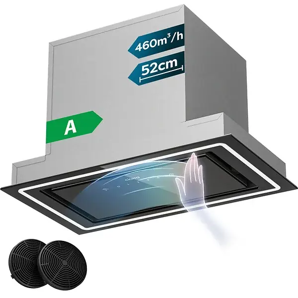 Usine Directe CIARRA hotte aspirante encastrable 52cm groupe filtrant 450m3/h 3 vitesses tactile et geste commande recyclage ou évacuation CD5931CB