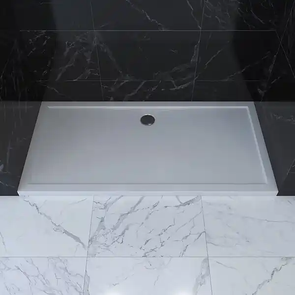 RECEVEUR DE DOUCHE A POSER EXTRA-PLAT EN ACRYLIQUE BLANC RECTANGLE - 140x90cm - BAC DE DOUCHE AURLANE Produit De Marque