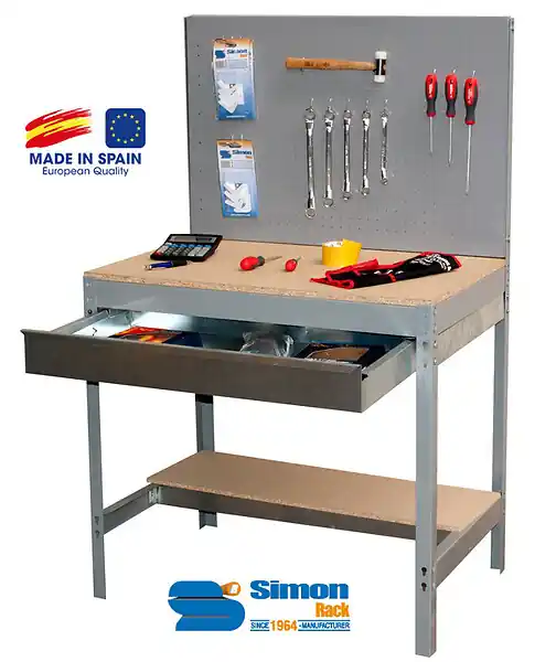 Satisfait Ou Remboursé Simonrack - Kit Etabli Avec Tiroir 1440x900x600mm - Bt-2 Box 900 Gris Fonce/bois SIMON RACK