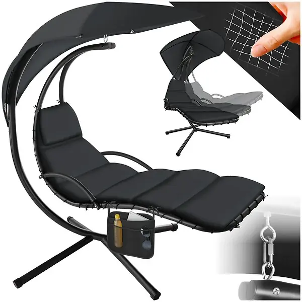 Usine Directe Fauteuil suspendu Elaria avec pare-soleil et poche latérale noir TECTAKE