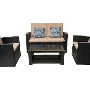 Ensemble de meubles de terrasse "Ilana" - 4 pièces - Osier - Noir HABITAT ET JARDIN Prix Cassé