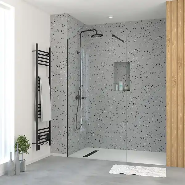 Populaire Paroi de Douche 100x195 cm en Verre Trempé 5 mm - Finition Noire - DARK ELEMENTARY AURLANE