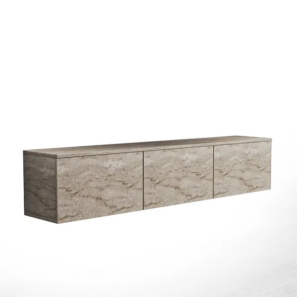 Offre Du Jour Meuble TV suspendu en bois avec éclairage LED "Neon illuminated" - 160 x 32 x 35 cm - Travertin HABITAT ET JARDIN