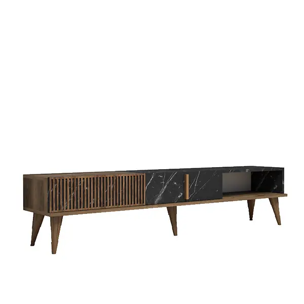 Marque Meuble TV en bois "Milan" - 180 x 35 x 40 cm - NoyerNoir HABITAT ET JARDIN