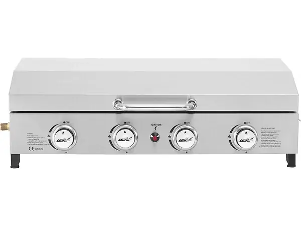 Offre Spéciale Plancha à gaz en inox avec 4 bruleurs et couvercle "Fasto" - 10 kw - Gris HABITAT ET JARDIN