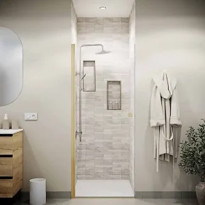 Porte de Douche Pivotante 70x180 cm en Verre Trempe 5 mm - Finition Or Brosse - GOLD ELEMENTARY AURLANE Top Vente