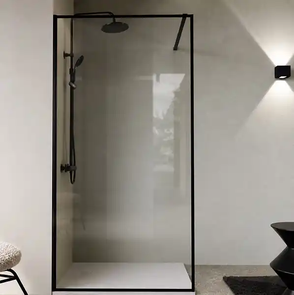 Paroi de Douche 100x200cm Verre trempé 5mm - Cadre et Bras Aluminium NOIR MAT - DARK CONTOURING AURLANE Quantité Limitée