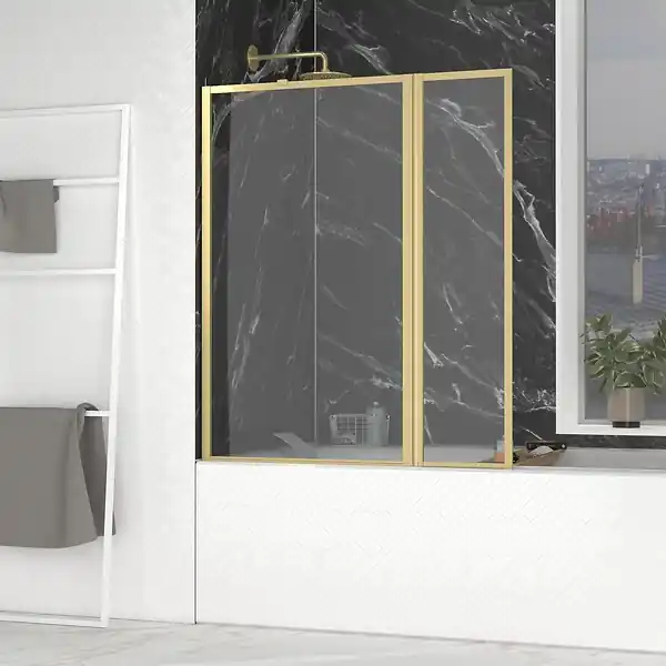 Pare baignoire avec Volet Pivotant 70+30x130cm - Finition Or Doré Brossé - GOLDY CONTOURING SCREEN AURLANE Petit Prix