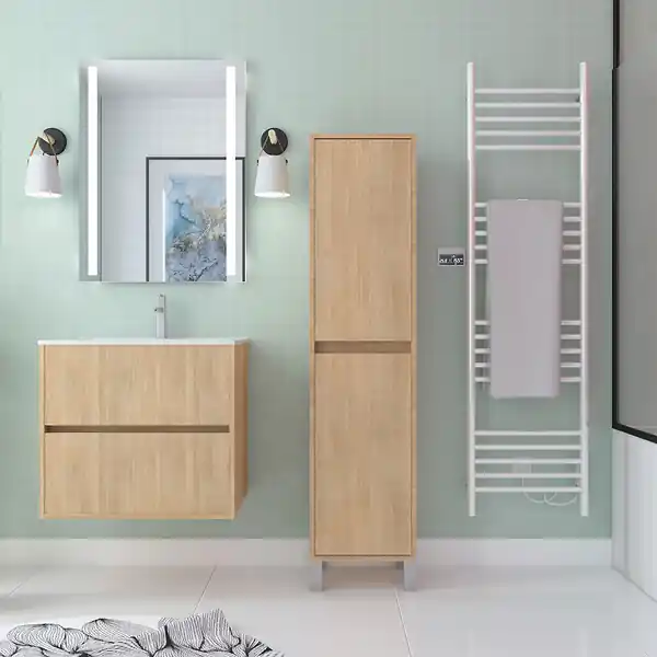 Colonne de rangement Chêne Clair sur Pieds - Hauteur 160 cm - 2 Portes - XENOS AURLANE Satisfait Ou Remboursé