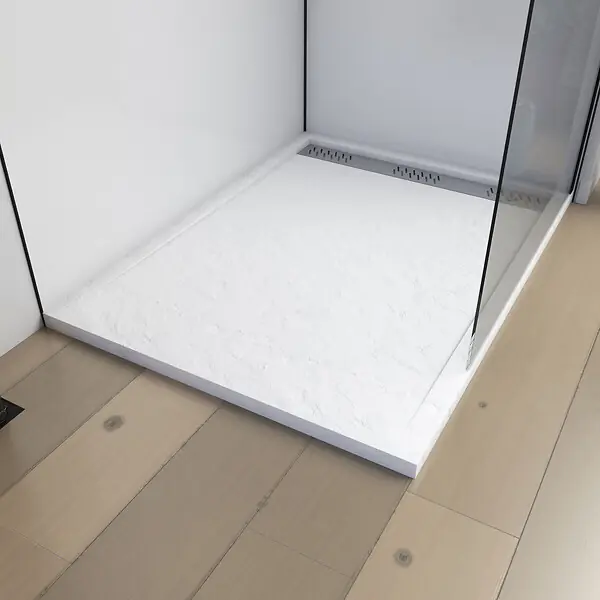 Receveur en acrylique Blanc Effet Pierre 80x120x4 cm - Grille Linéaire Chrome - MOON AURLANE Nouvelle Collection