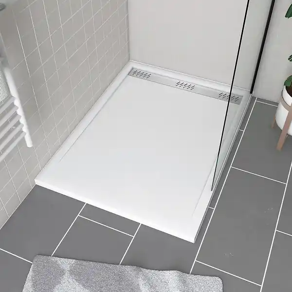 Receveur en acrylique Blanc 90x120x4 cm - Grille Linéaire Chrome - WHITENESS II AURLANE Acheter En Ligne