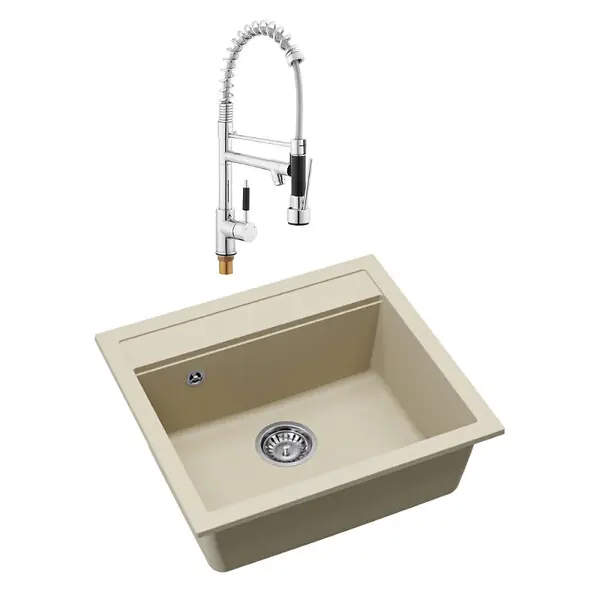 Livraison Express Swiss Aqua Technologies 56,5x51cm évier en granite à encastrer + mitigeur à bras pivotant, 2 jets, jasmin (SATSINKGQQ100J-S2)