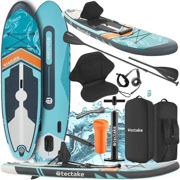 Nouvelle Collection Planche de stand up paddle gonflable 2 en 1 kit complet turquoise orange 288 x 77 x 22,5 cm polyvalente TECTAKE