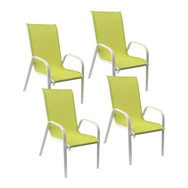 Satisfait Ou Remboursé Lot de 4 chaises MARBELLA en textilène vert - aluminium blanc HAPPY GARDEN