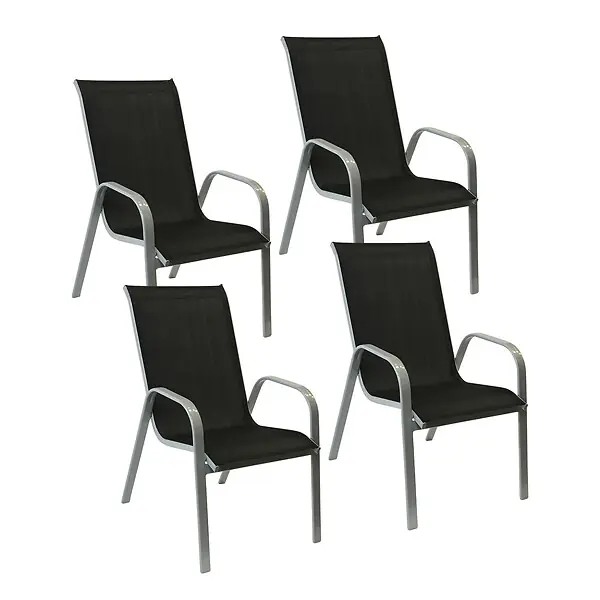 Lot de 4 chaises MARBELLA en textilène noir - aluminium gris HAPPY GARDEN Acheter Direct