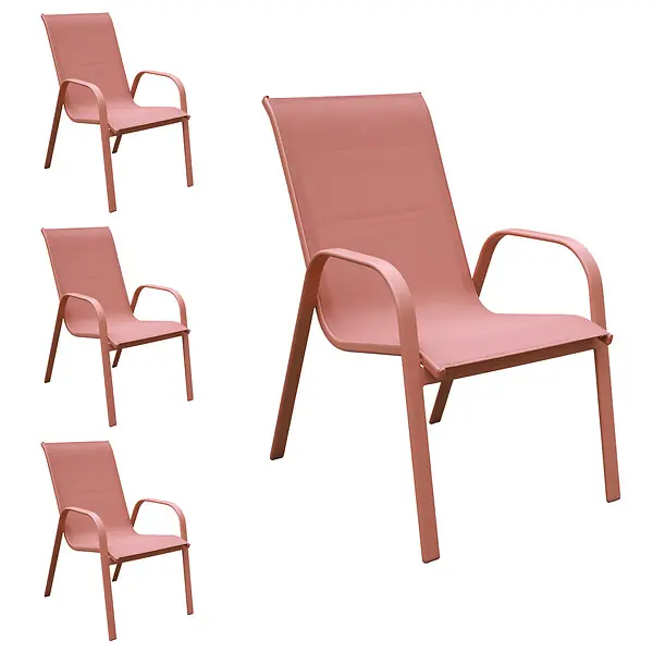 Lot de 4 chaises MARBELLA en textilène terracotta - aluminium terracotta HAPPY GARDEN Achat Immédiat