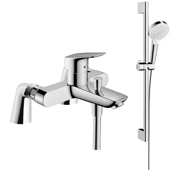 Pack mitigeur bain douche Logis + ensemble de douche Crometta chromé avec colonnettes HANSGROHE Satisfait Ou Remboursé