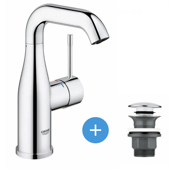 Meilleur Prix Essence Set Mitigeur monocommande 1/2" Lavabo Taille M + Bonde clic clac Grohe pour lavabo avec trop-plein (23463001-CLICCLAC)