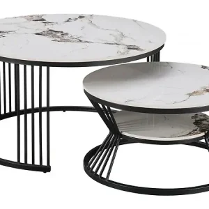 Lot de 2 tables basses gigognes en céramique "Ombre" - 80 x 80 x 45 cm - Blanc HABITAT ET JARDIN Acheter Direct