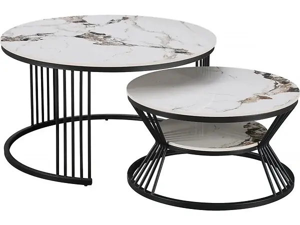 Lot de 2 tables basses gigognes en céramique "Ombre" - 80 x 80 x 45 cm - Blanc HABITAT ET JARDIN Acheter Direct