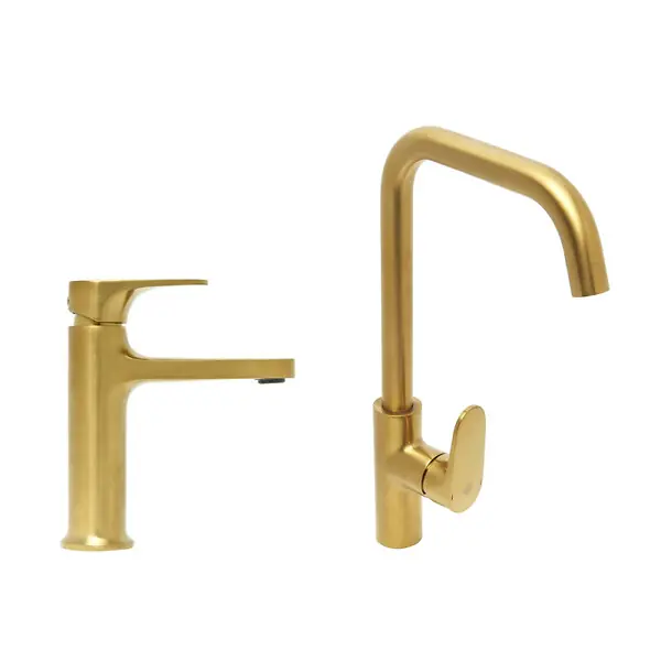 Pas Cher Dark set mitigeur lavabo à levier + mitigeur cuisine avec bras pivotant, or brossé (SATBSDA271BZ) SWISS AQUA TECHNOLOGIES