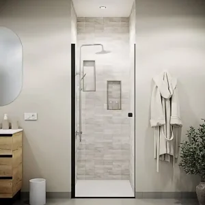 Prix Promo Porte de Douche Pivotante 90x195cm - Verre Trempe 8mm Anticalcaire - Alu Noir - DARK ELEMENTARY AURLANE