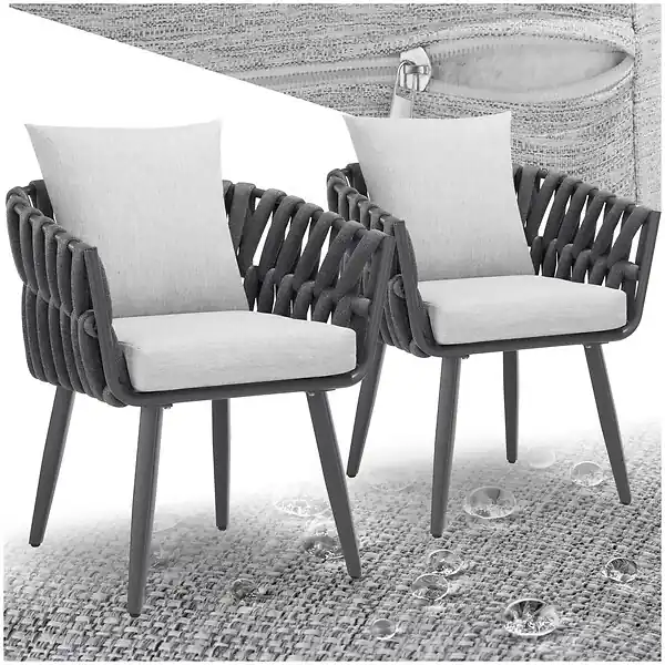 Commander Maintenant Lot de 2 chaises au motif cordé avec structure en aluminium résistant aux intempéries et aux UV gris TECTAKE