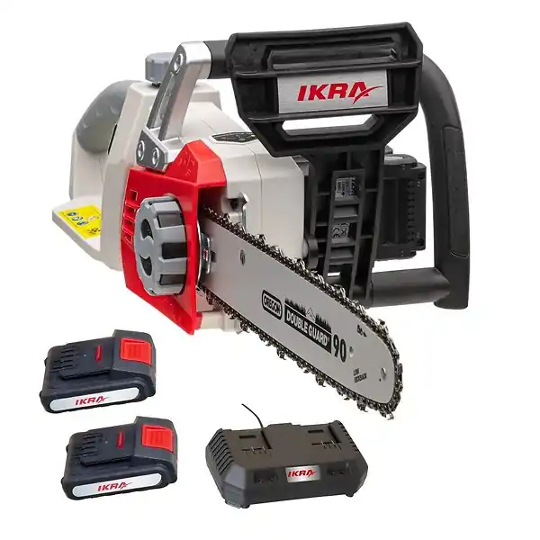 Jusqu'à Épuisement Des Stocks Tronçonneuse sans fil 40V - Guide OREGON 35,5 cm - 2 batteries lithium 2.0Ah - Chargeur Double - Tendeur de chaine rapide IKRA