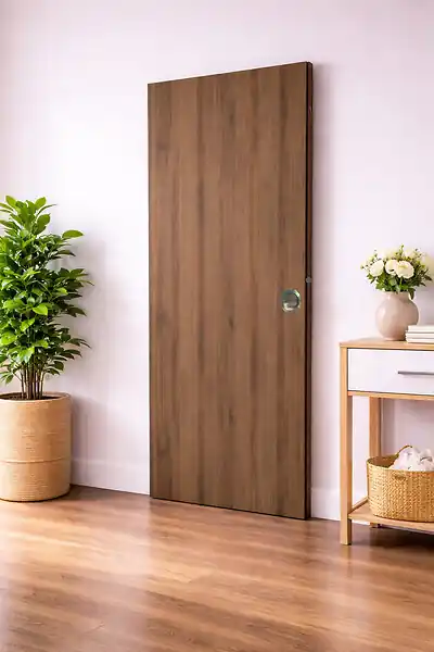 Dernier Modèle Porte Coulissante Décor Noyer Light Walnut H204 x L73 cm, coquilles, tire doigt GD MENUISERIES
