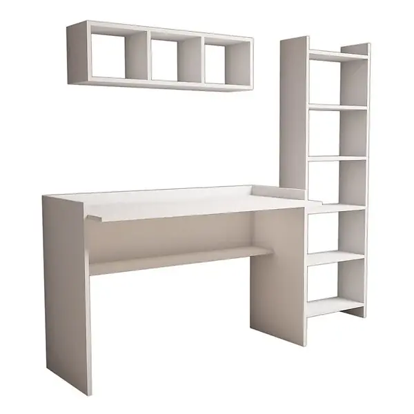 Offre Limitée Bureau d‘étude avec bibliothèque et étagère murale en bois "Hera" - 118 x 58 x 80 cm - Blanc HABITAT ET JARDIN