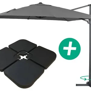 Parasol jardin déporté Alu "Sun 3" - Carré - 3 x 3 m - Gris - Dalles incluses HABITAT ET JARDIN Prix Bas
