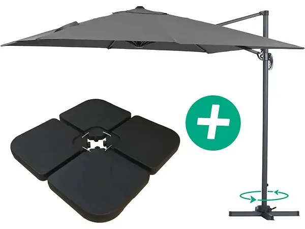 Parasol jardin déporté Alu "Sun 3" - Carré - 3 x 3 m - Gris - Dalles incluses HABITAT ET JARDIN Prix Bas